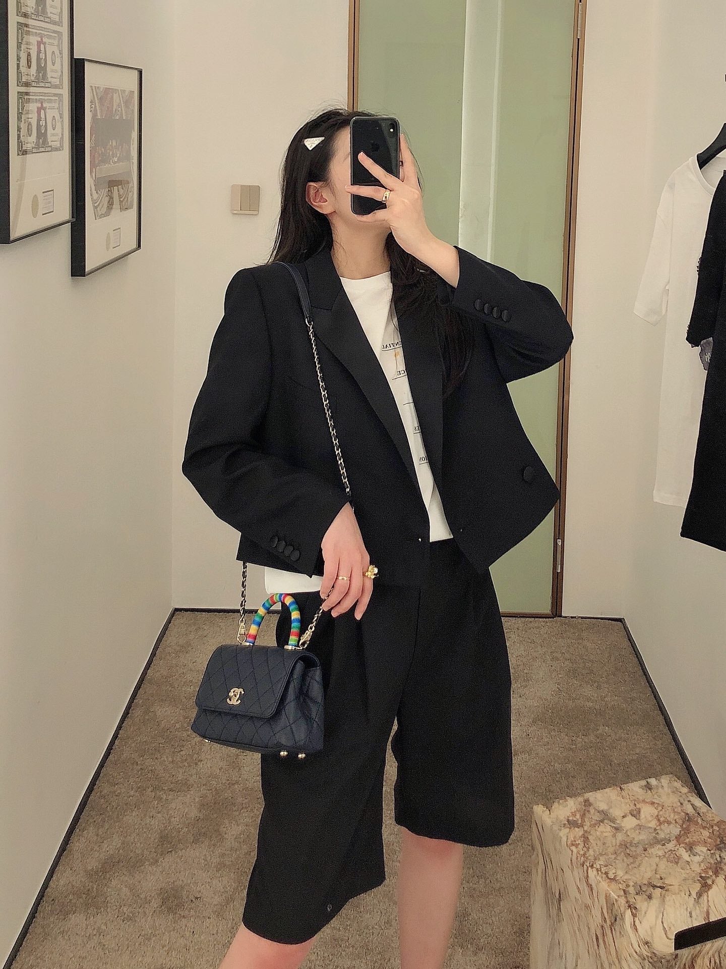 Chanel mini coco handle彩虹包-深藍色