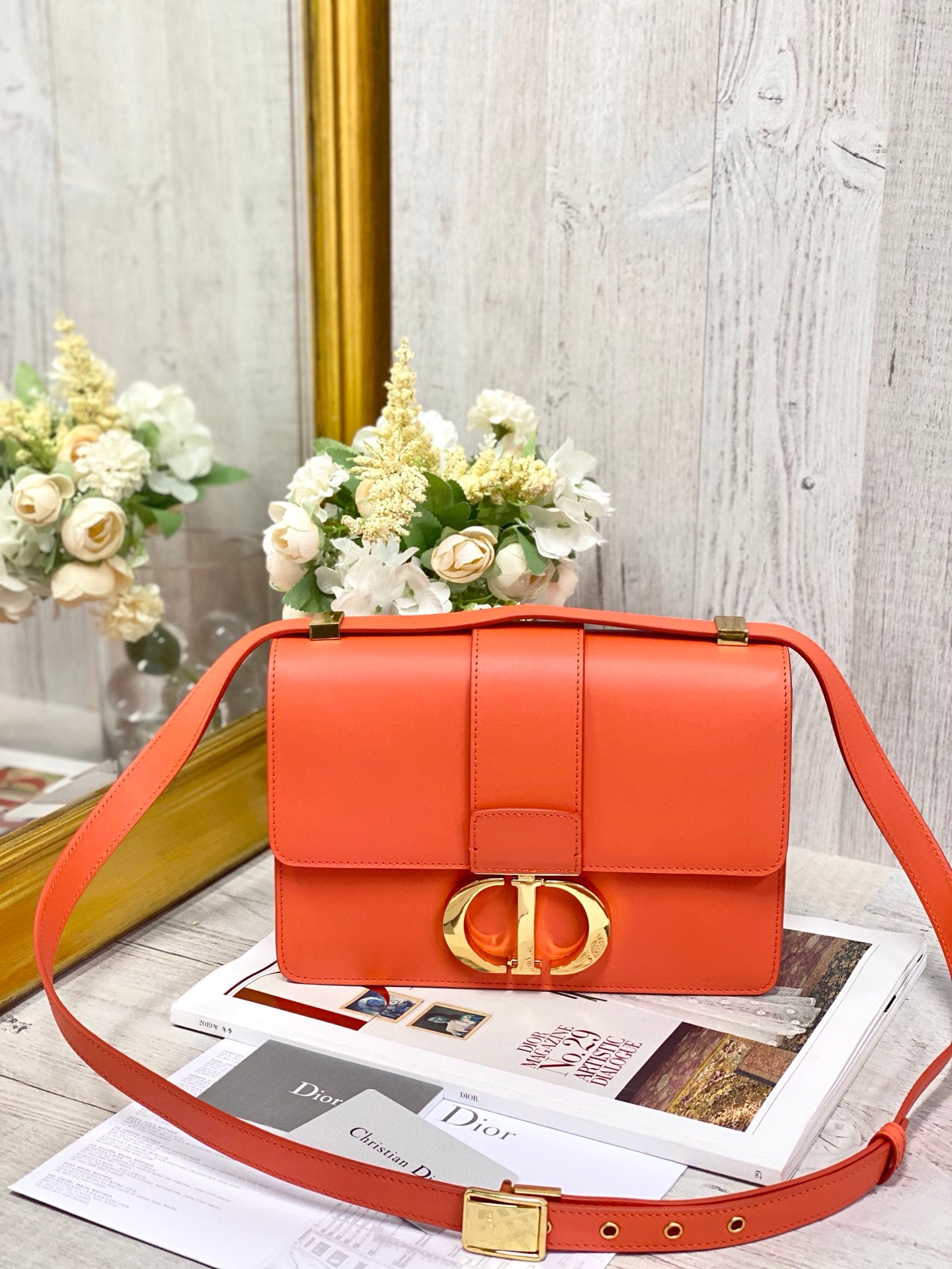 Dior 蒙田 30 Montaigne系列-24cm-牛皮平紋-橙色
