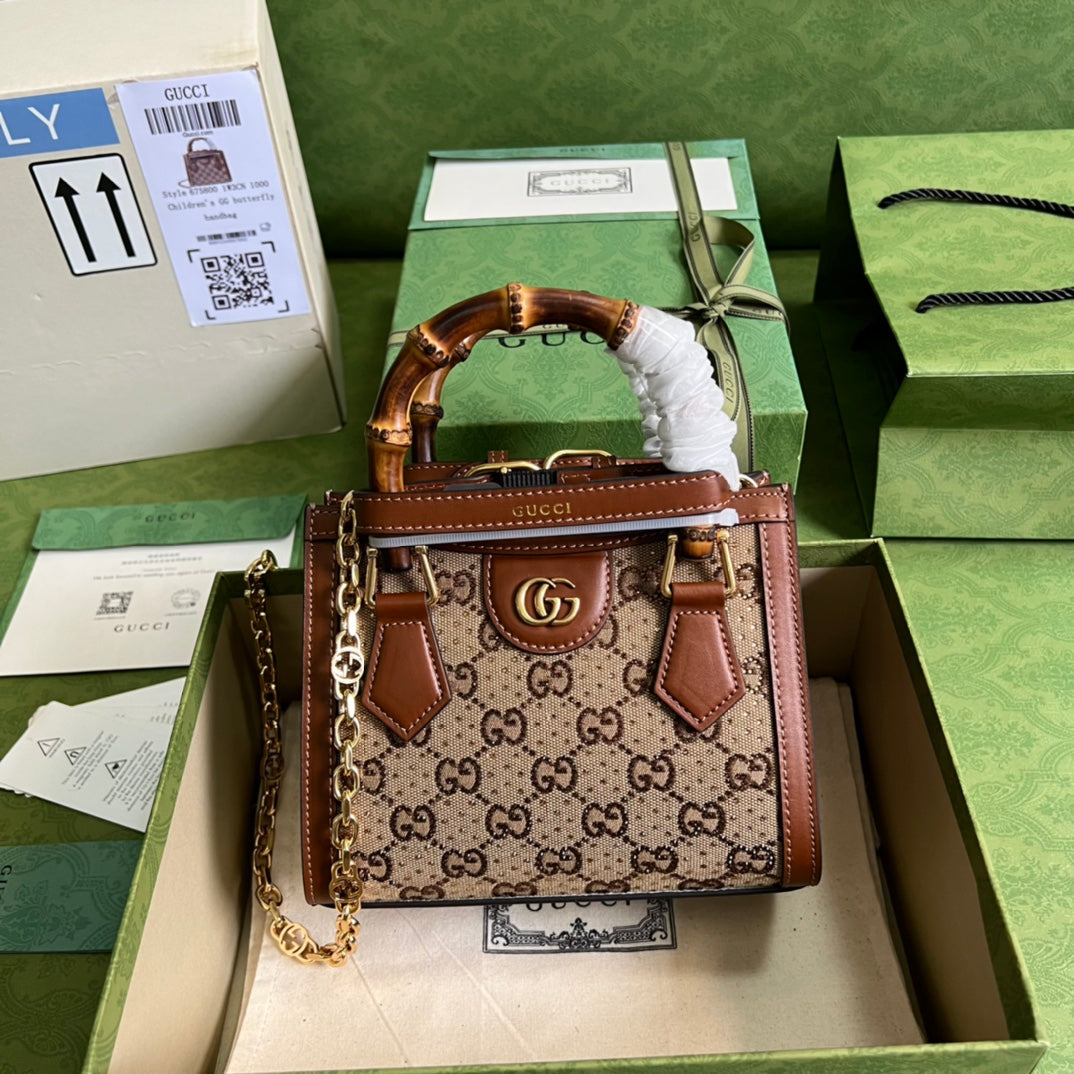 古G家-竹節包 手提包 棕色G布 20x16x10cm
