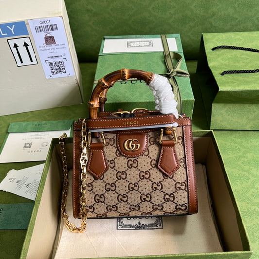 古G家-竹節包 手提包 棕色G布 20x16x10cm