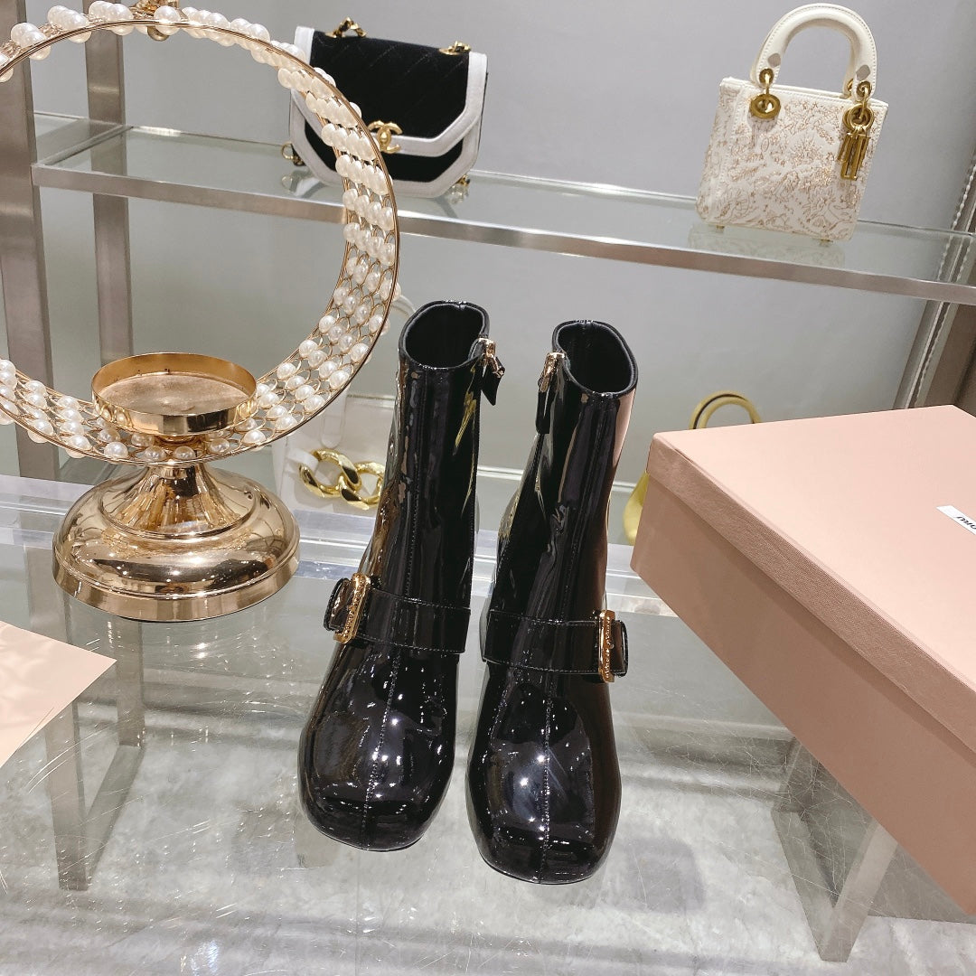 穆M家-22S拉鍊-金屬搭扣短靴