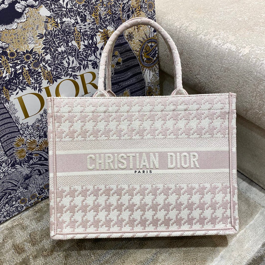 Dior Book Tote-小號36.5cm-粉色千鳥格