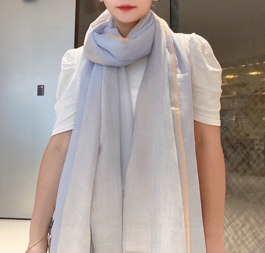 路L家-經典格紋羊絨圍巾 105*180cm 淡藍色