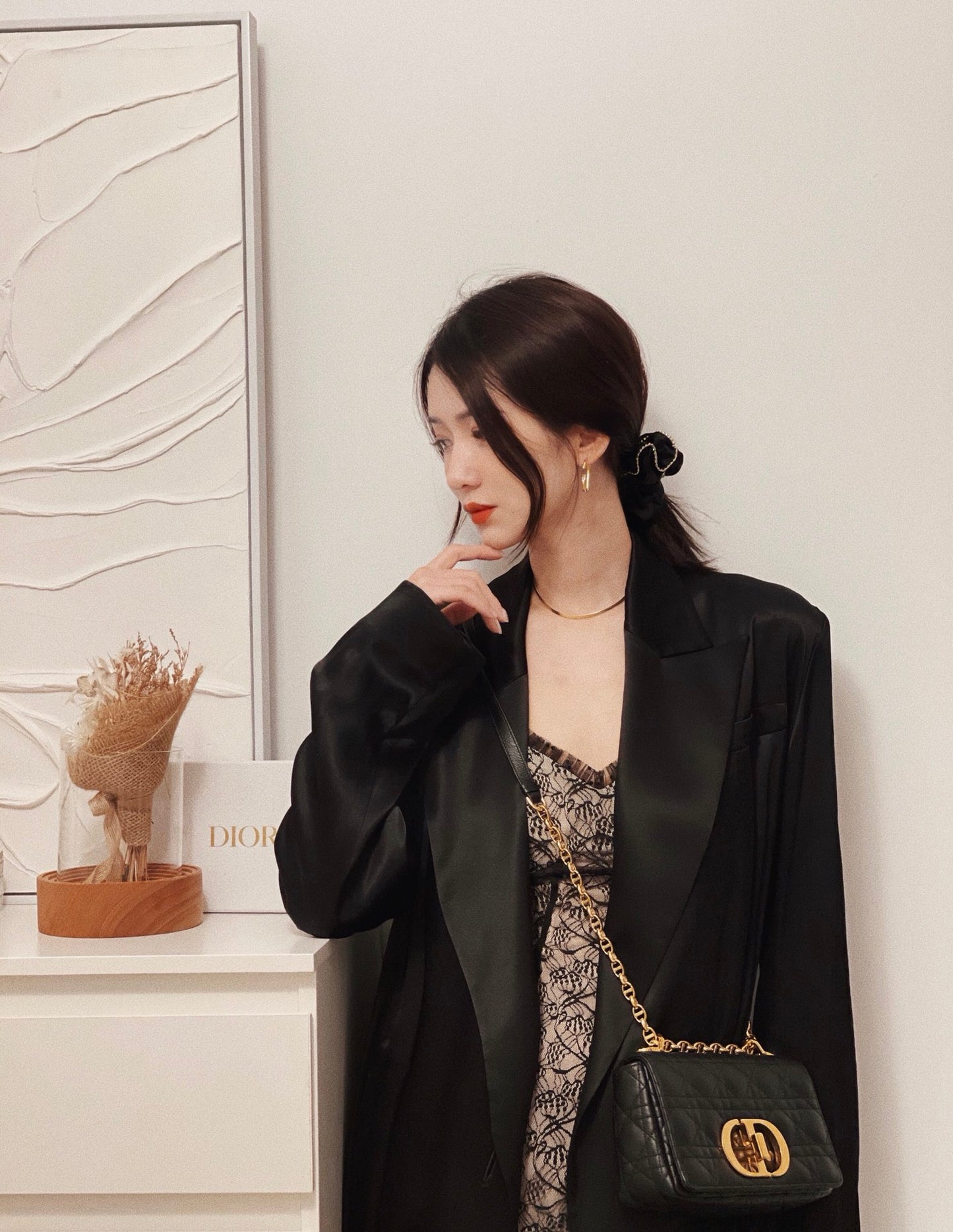 Dior Caro 小號20cm-黑色小牛皮