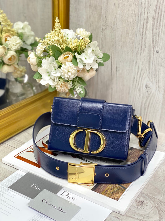 Dior 蒙田 Mini Box-金扣-17.5cm-深藍