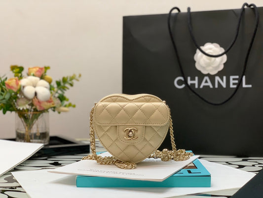小香家-桃心菱格 鏈條包 小羊皮愛心包 小號