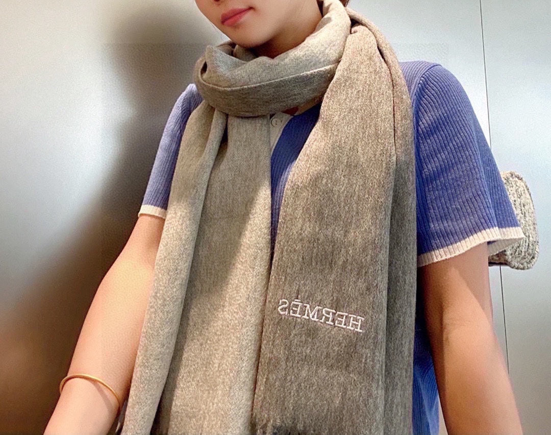 小愛款-雙面羊絨披肩圍巾 210cm 灰色