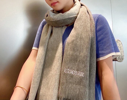小愛款-雙面羊絨披肩圍巾 210cm 灰色