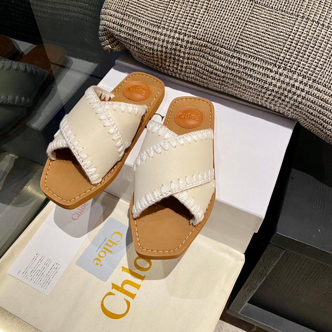 克羅C-交叉皮革平底拖鞋（（尺碼35-39，40-42訂製）