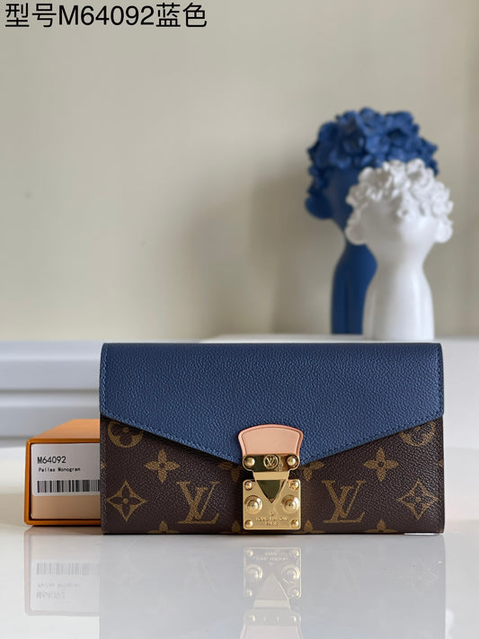 LV M64092 藍色老花 信封式Pallas錢夾