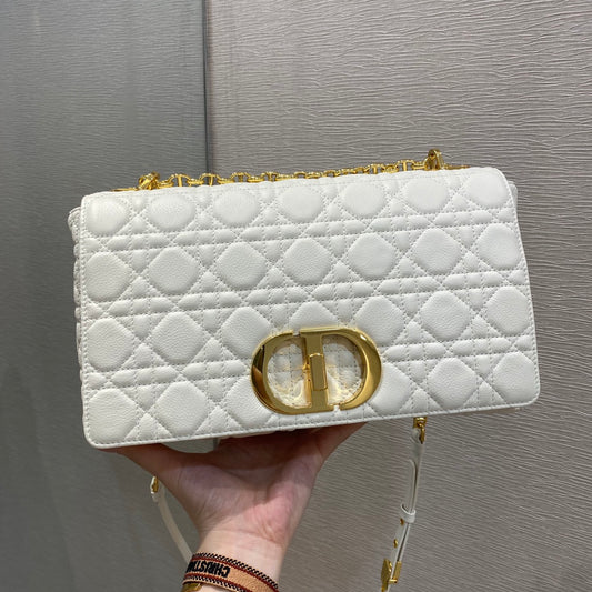 Dior Caro 大號28cm-白色小牛皮