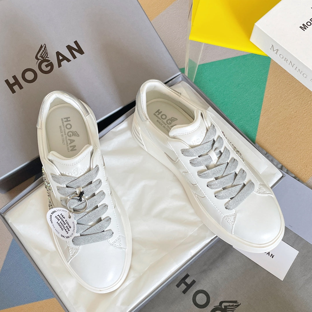 Hogan-2022早春新款 厚底休閒鞋 白色銀尾
