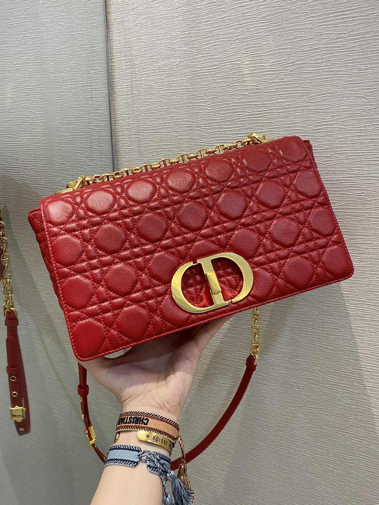 Dior Caro大號28cm-紅色小牛皮