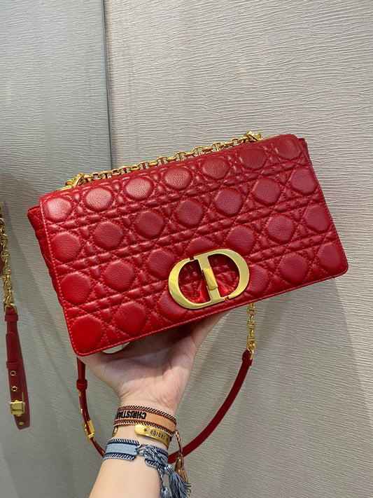 Dior Caro大號28cm-紅色小牛皮