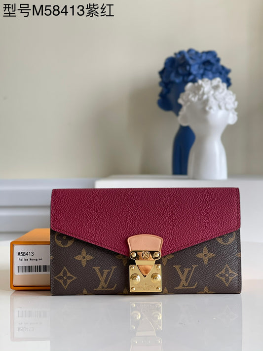 LV M58413 紫紅老花 信封式Pallas錢夾
