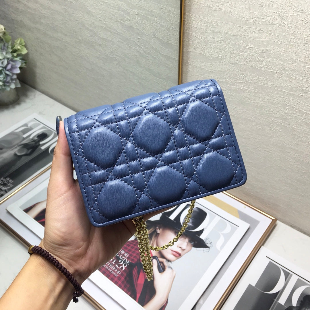 Dior Lady Dior Nano 鏈條卡包／腰包-牛仔藍