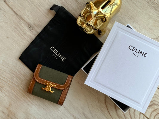 Celine 織物和牛皮革小號翻蓋錢包