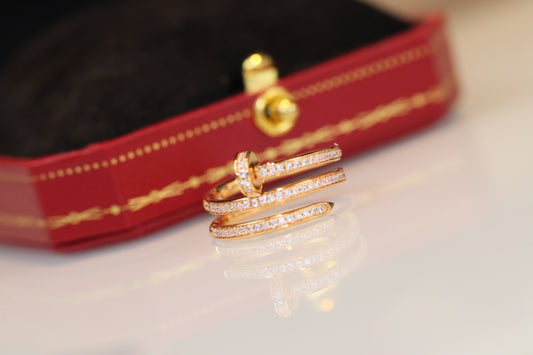 Cartier 三圈釘子戒指-玫瑰金-滿鑽