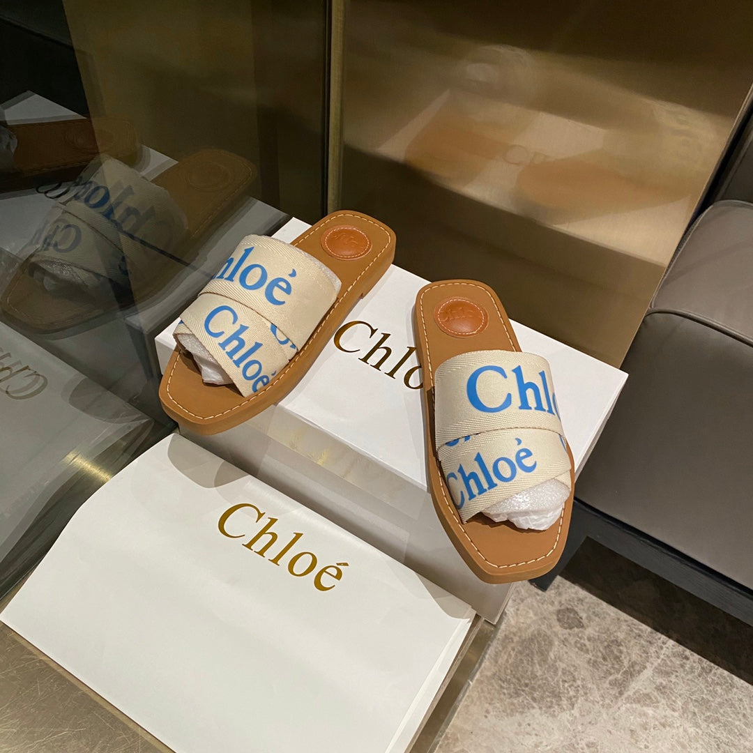 Chloe鞋-Chloe Woody Logo 拖鞋（藍）