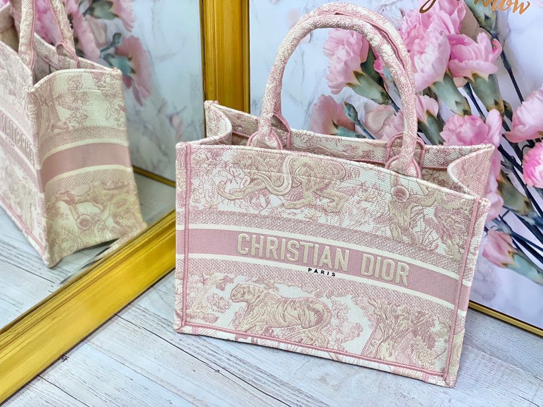 Dior Book Tote-小號36.5cm-粉色老虎