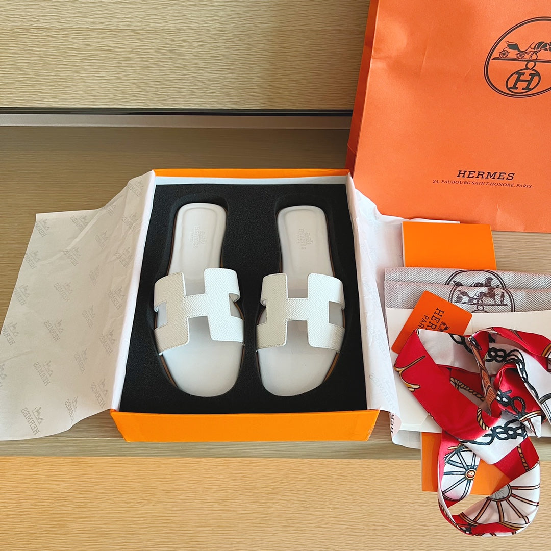小愛款-經典H拖鞋 掌紋全包中底 白色