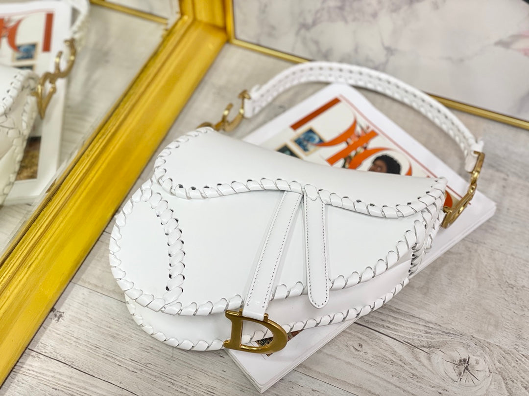 Dior Saddle 馬鞍包-編織-大號白色-25.5cm