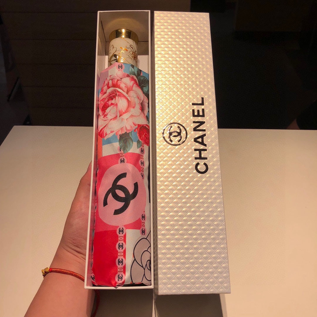 小香家-茶花三折自動雨傘-粉色