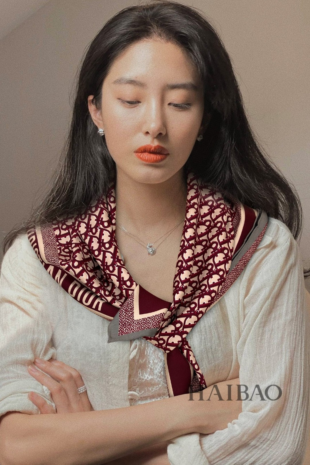 迪D家-Obique印花真絲雙面方形圍巾 90cm