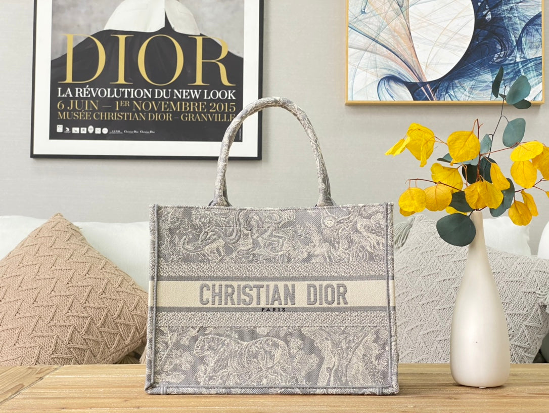 Dior Book Tote-小號36.5cm-灰色老虎