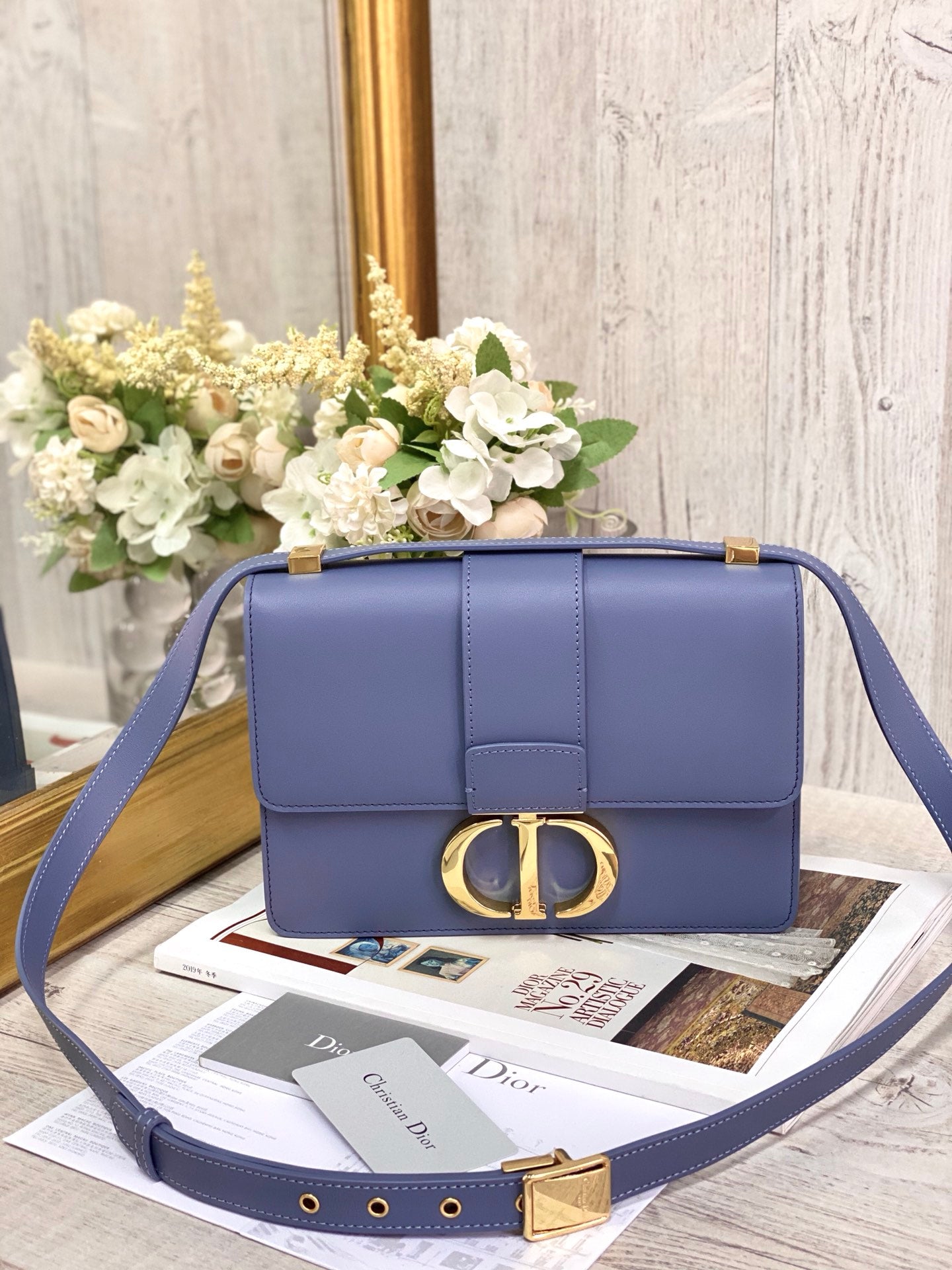 Dior 蒙田 30 Montaigne系列-24cm-牛皮平紋-海藍色