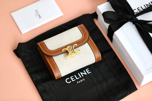 Celine 織物和牛皮革小號翻蓋錢包