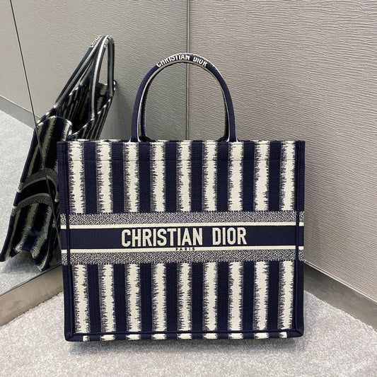 Dior Book Tote-大號41.5cm-深藍條紋