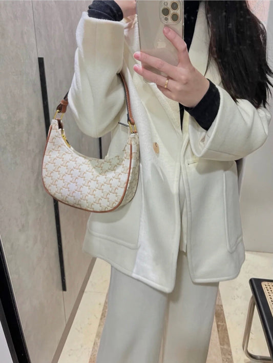 Celine AVA Triomphe帆布手袋-白色老花