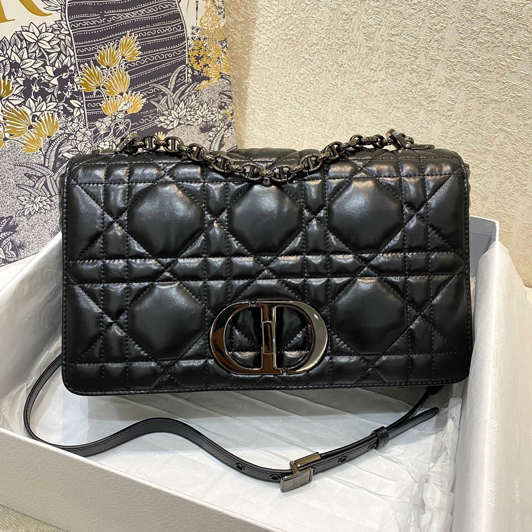 Dior-Caro 菱格紋 胖胖包 大號 黑色