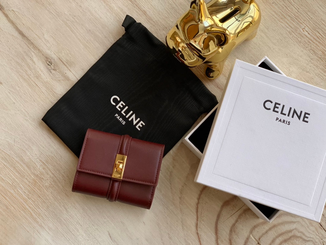 Celine 小號亮澤牛皮革三折短夾