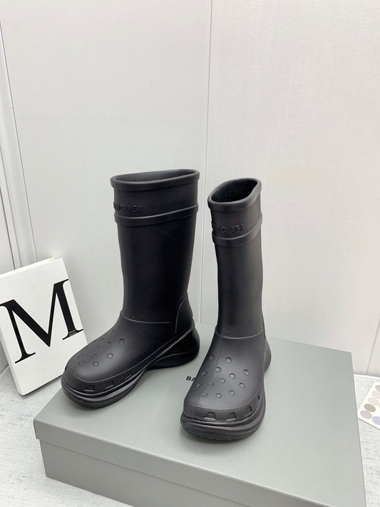 巴黎世-2022秋冬 x Crocs 防滑厚底雨靴 黑色