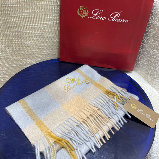 L-Piana-格子圍巾 30*168cm 100%羊絨 藍色