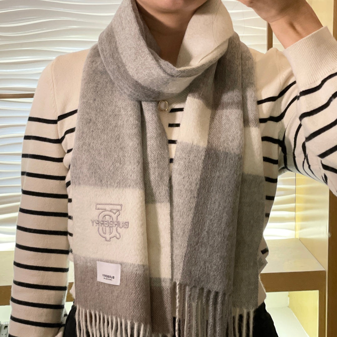 巴B家-水波紋經典羊絨格子圍巾 30*180cm
