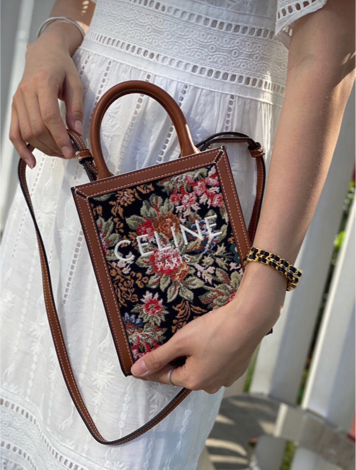 Celine CABAS 迷你花卉提花牛皮革豎款手袋