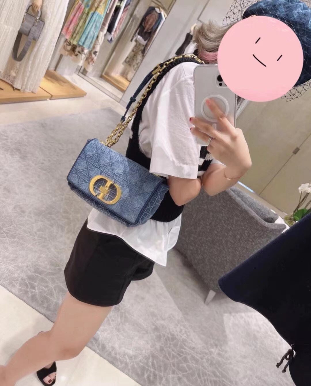 Dior Caro 小號20cm-牛仔藍