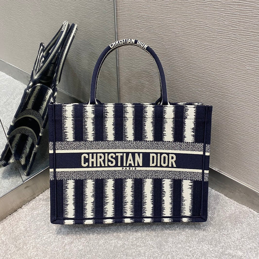 Dior Book Tote-小號36.5cm-深藍條紋
