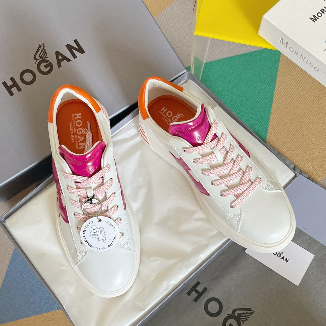 Hogan-2022早春新款 厚底休閒鞋 白色橘尾