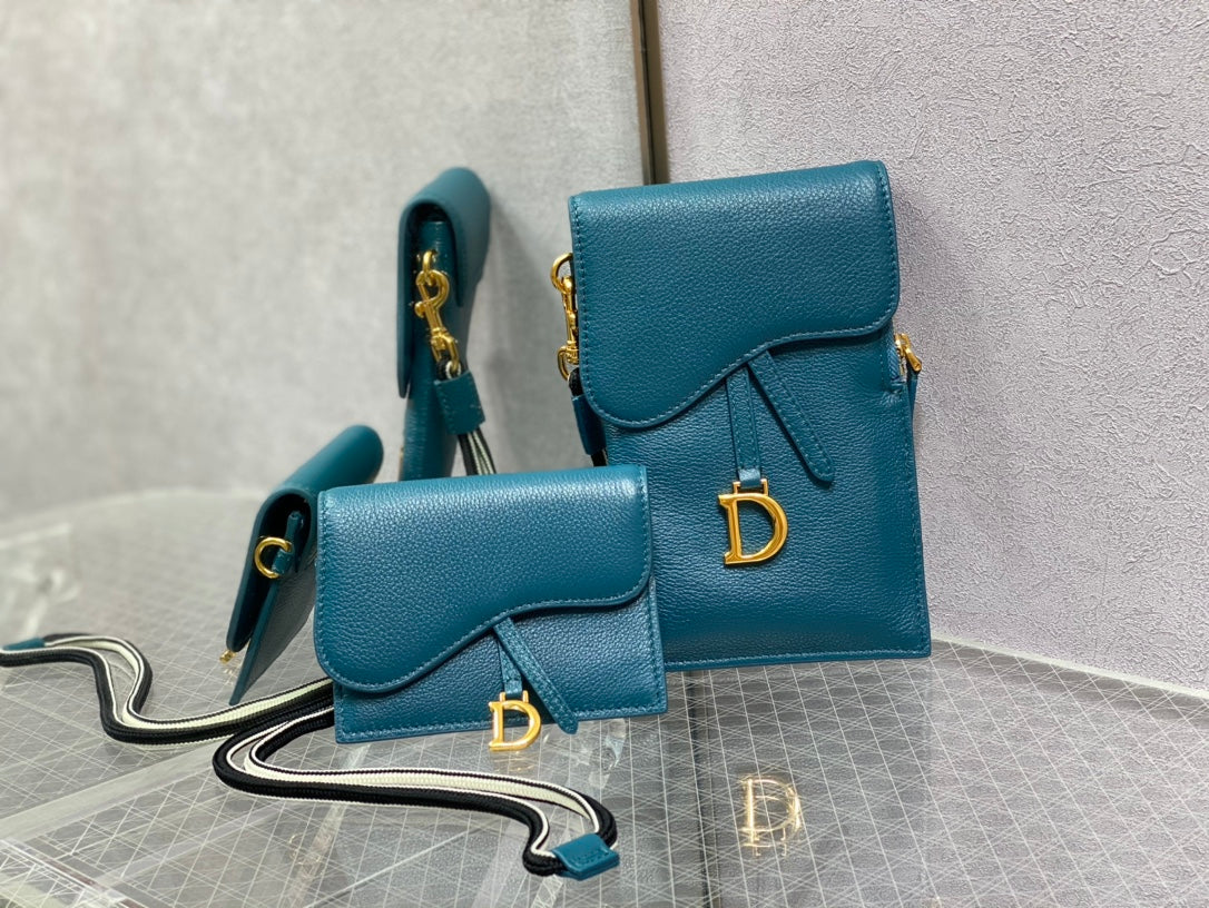 Dior-馬鞍 手機包 零錢包 海洋藍