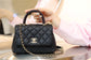 Chanel mini coco handle-黑色球文牛皮+棗紅蜥蜴皮手腕-淡金扣