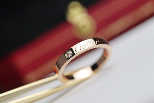 Cartier 經典簽名單鑽戒指-玫瑰金/白金