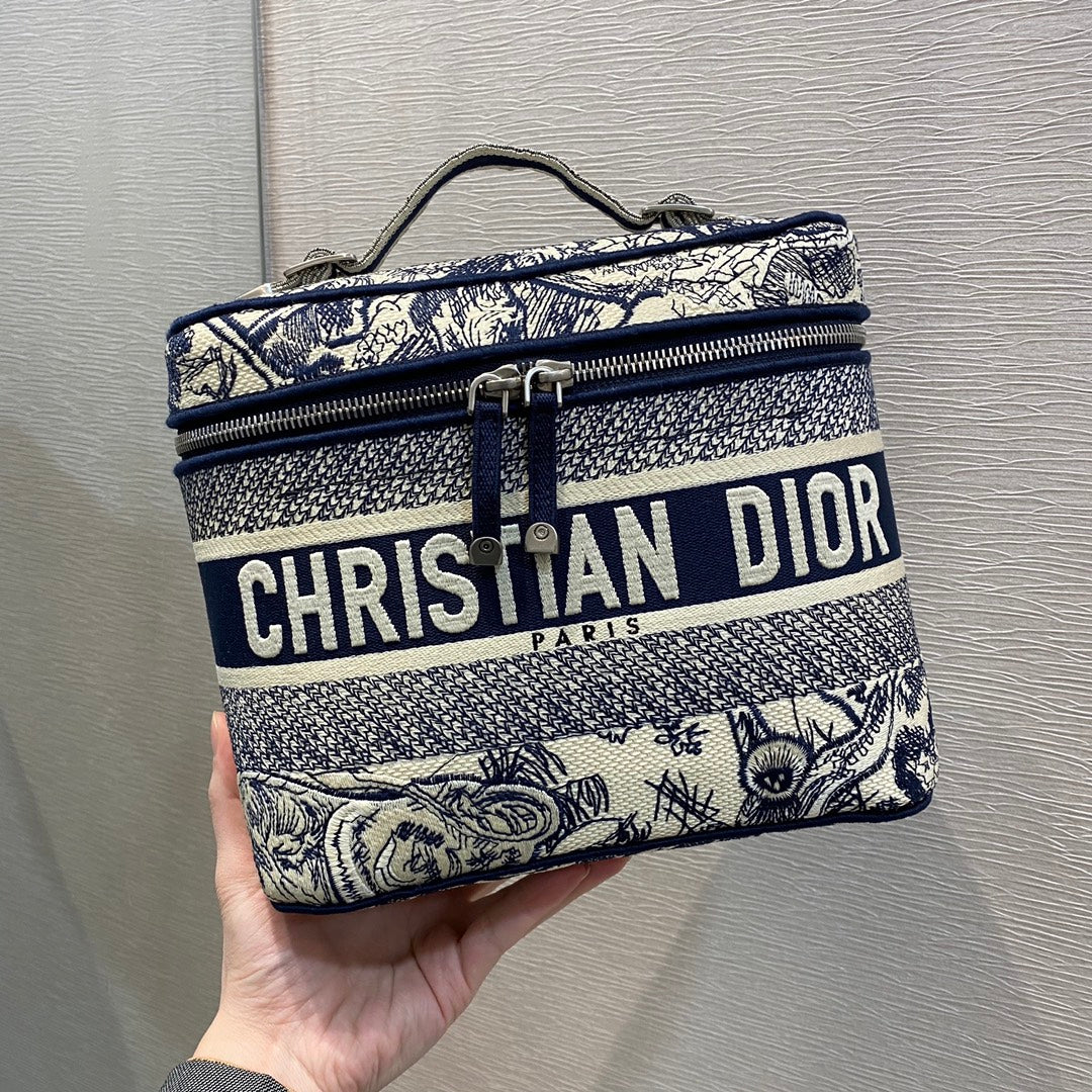 Dior 深藍老虎化妝包-刺繡叢林