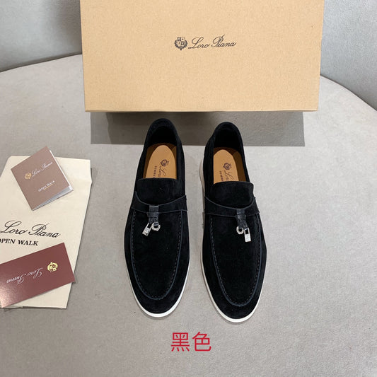 Loro p1ana-羊絨復古平底鞋 男款 黑色