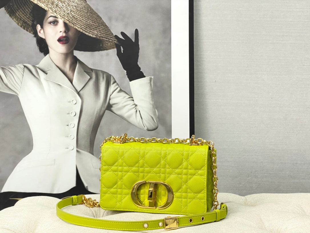 Dior Caro 小號20cm-綠黃小牛皮