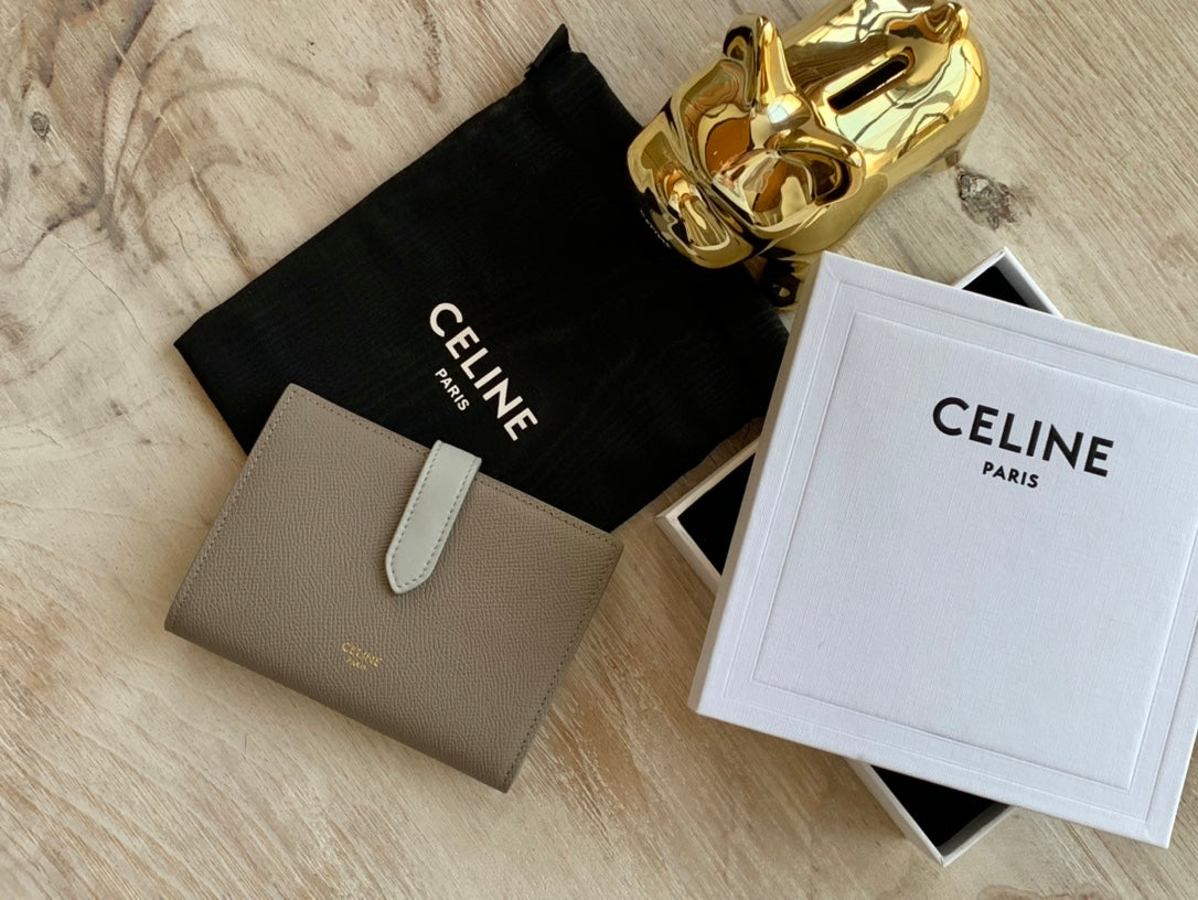 Celine 中夾-STRAP粒面小牛皮錢包