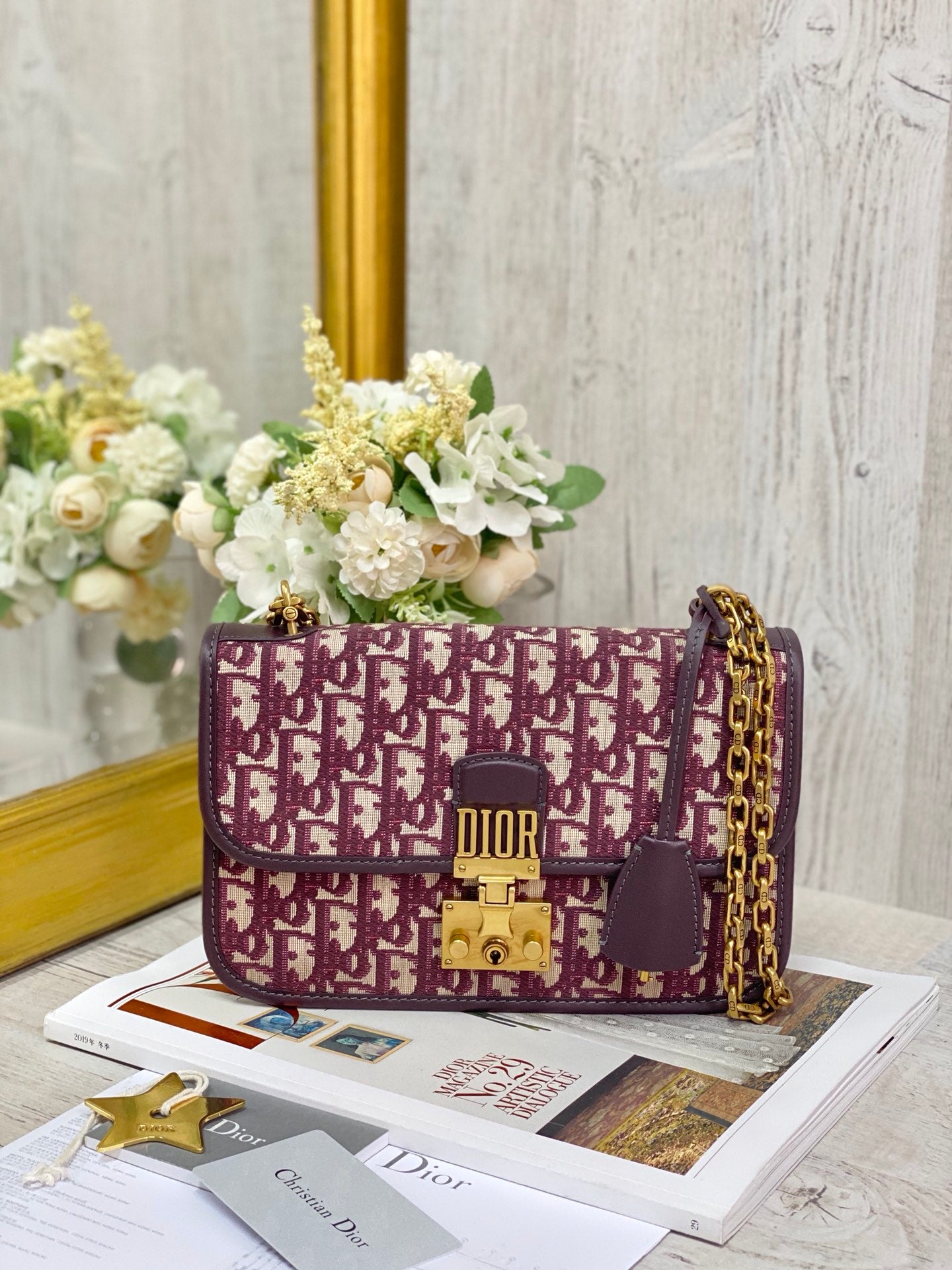 Dior WOC 鏈條包-帆布刺繡-紅色老花